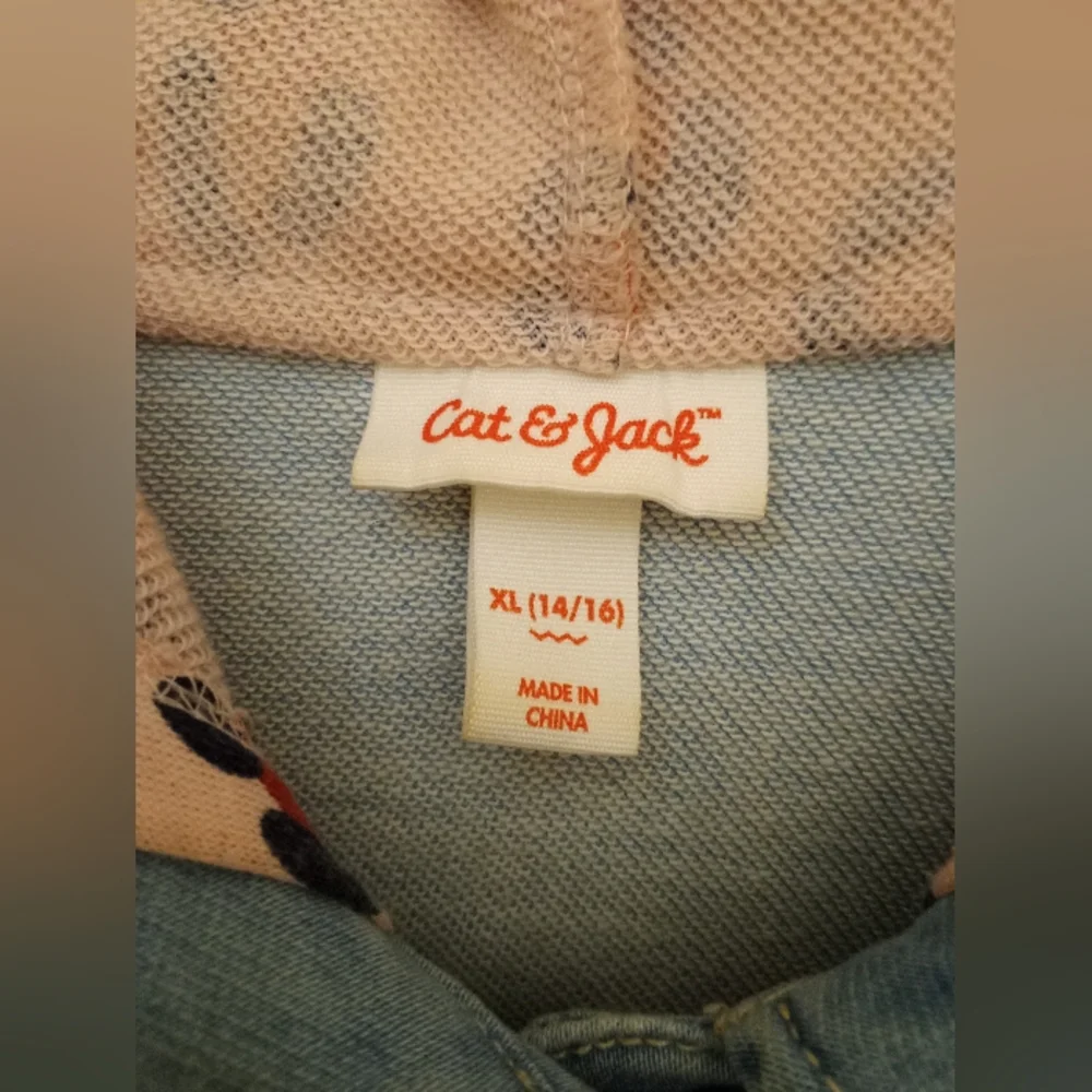 Cat And Jack Girls Denim And Leopard Print Light Jacket - Picture 6 of 12